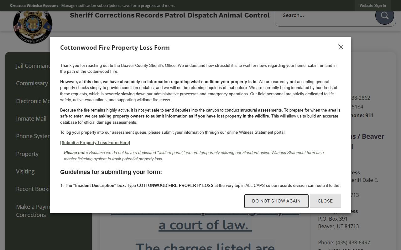 Beaver County inmate population recent bookings and custody search page